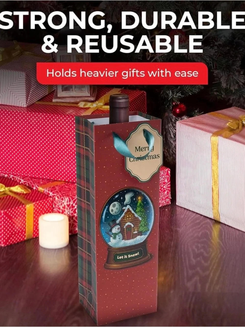 Christmas Wine Gift Bags 4 Pack Snow Globe Hostess Gift Holiday Wrap NWT